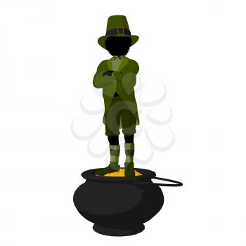 Royalty Free Clipart Image of a Leprechaun and Pot of Gold