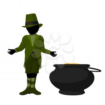 Royalty Free Clipart Image of a Leprechaun and Pot of Gold