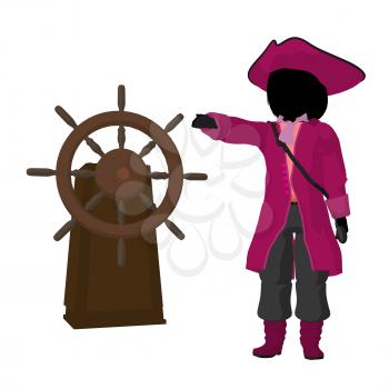 Royalty Free Clipart Image of a Girl Pirate With a Steering Wheel