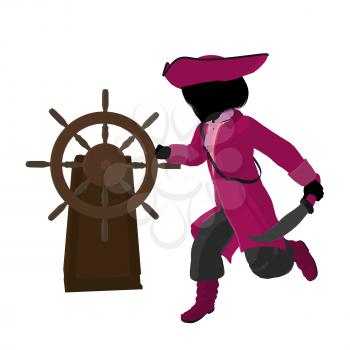 Royalty Free Clipart Image of a Girl Pirate With a Steering Wheel