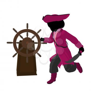 Royalty Free Clipart Image of a Girl Pirate With a Steering Wheel