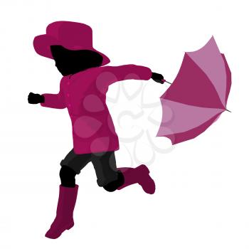 Royalty Free Clipart Image of a Girl With an Umbrella