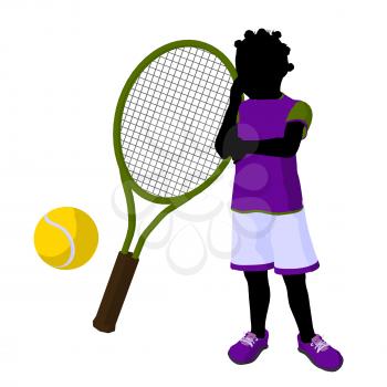 Royalty Free Clipart Image of a Girl, Tennis Racket and Ball