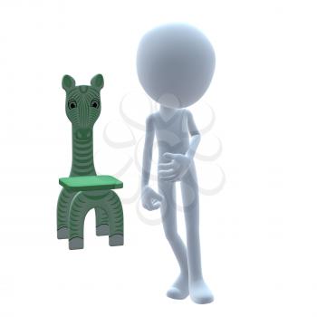 Royalty Free Clipart Image of a 3D Boy With a Zebra Chair