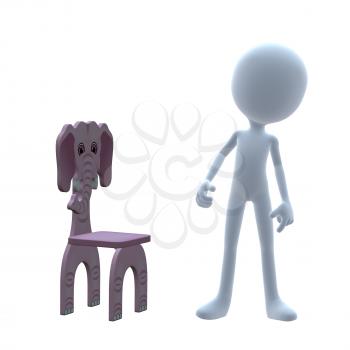 Royalty Free Clipart Image of a 3D Boy With an Elephant Chair