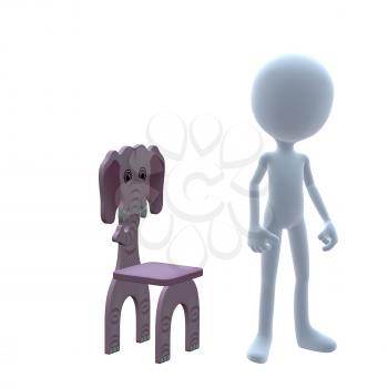 Royalty Free Clipart Image of a 3D Boy With an Elephant Chair