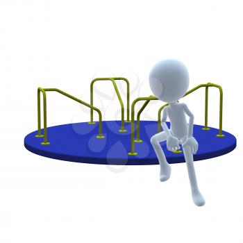 Royalty Free Clipart Image of a 3D Guy on a Merry-Go-Round