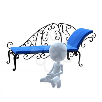 Royalty Free Clipart Image of a 3D Guy With Patio Furniture