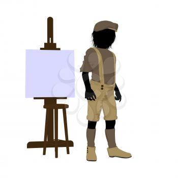 Royalty Free Clipart Image of a Little Artist and Easel