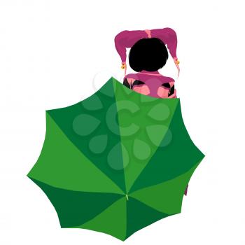 Royalty Free Clipart Image of a Child Clown With an Umbrella