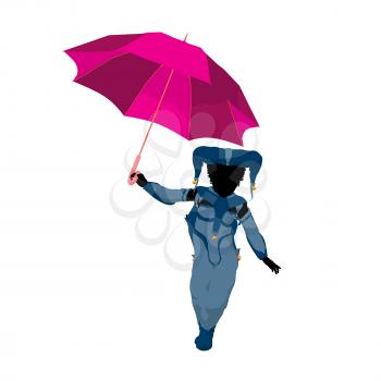 Royalty Free Clipart Image of a Little Jester With an Umbrella
