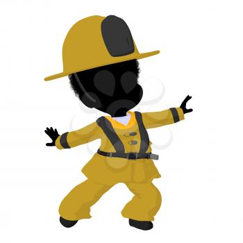 Royalty Free Clipart Image of a Child in a Firefighter Costume