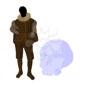 Royalty Free Clipart Image of a Shakespearean Man With a Skull