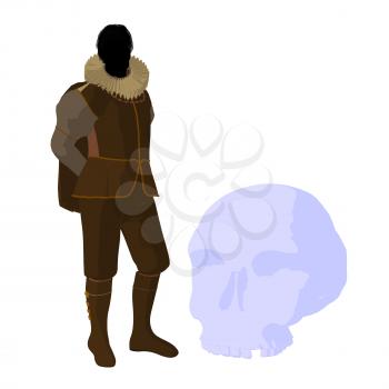 Royalty Free Clipart Image of a Shakespearean Man With a Skull