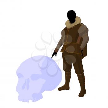 Royalty Free Clipart Image of a Shakespearean Man With a Skull