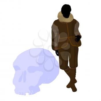 Royalty Free Clipart Image of a Shakespearean Man With a Skull