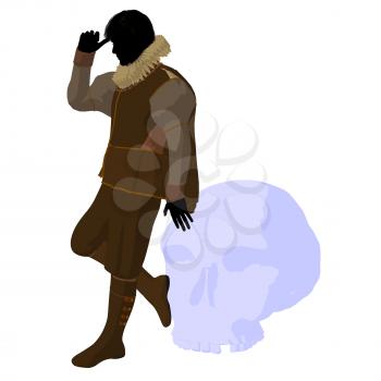 Royalty Free Clipart Image of a Shakespearean Man With a Skull