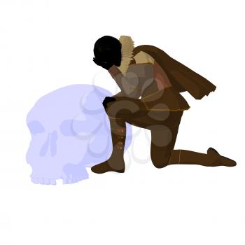 Royalty Free Clipart Image of a Shakespearean Man With a Skull