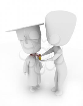 3D Illustration of a Teacher Placing a Medal on a Child's Neck