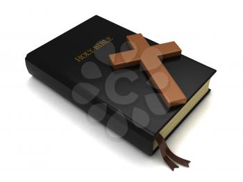 3D Illustration of a Bible and a Cross