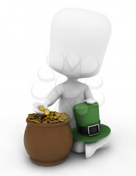 3D Illustration of a Man Sitting Beside a Pot of Gold