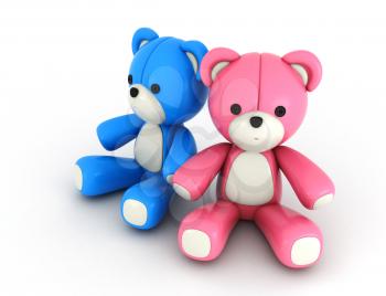 3D Illustration of His and Hers Bear Couple in Pink and Blue Colors
