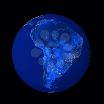 Planet earth with south america isolated on black.
Data source: nasa web site.