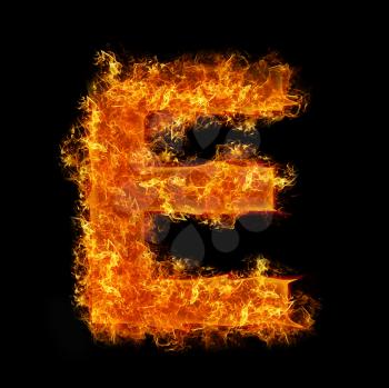 Fire letter E on a black background