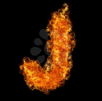 Fire letter J on a black background