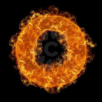 Fire small letter O on a black background