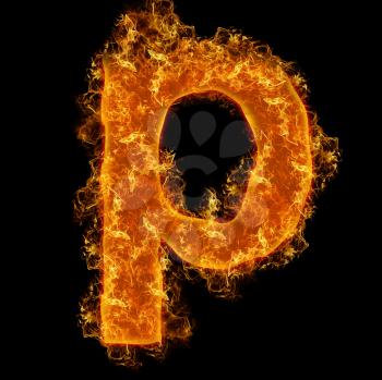 Fire small letter P on a black background