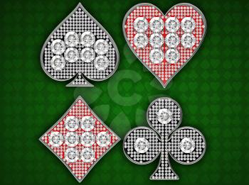 Royalty Free Clipart Image of Diamond Incrusted Card Suits