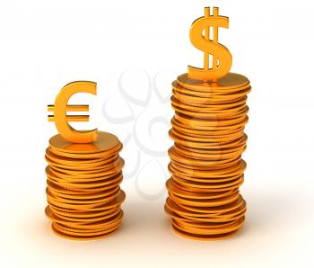 Royalty Free Clipart Image of Advantage of US Dollar Over Euro Currency