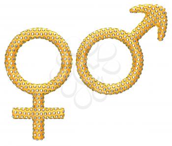 Royalty Free Clipart Image of Golden Gender Symbols Incrusted With Gems