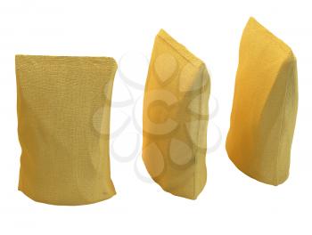 Royalty Free Clipart Image of Three Golden Packs for Coffee or Tea