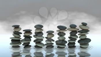 Royalty Free Clipart Image of Piles of Pebbles on Water