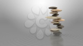 Royalty Free Clipart Image of a Pile of Pebbles on Water