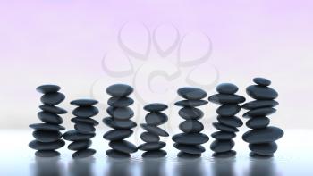 Royalty Free Clipart Image of Stacks of Stones Balancing