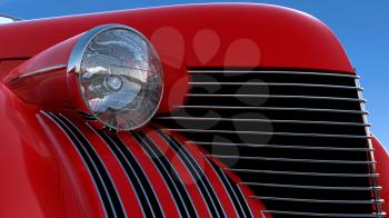 Royalty Free Clipart Image of a Headlight on a Retro Car