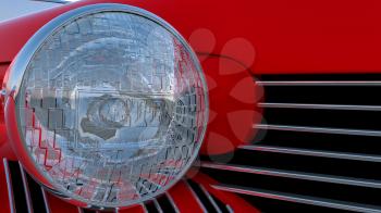 Royalty Free Clipart Image of a Headlight on a Retro Car