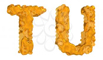 Royalty Free Clipart Image of the Letters T and U in Honey