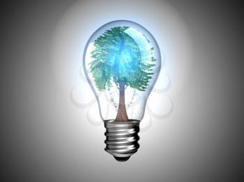 Royalty Free Clipart Image of a Tree Inside a Light Bulb 