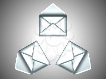 Royalty Free Clipart Image of Three Opened Envelopes
