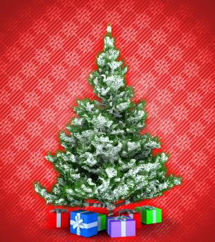 Royalty Free Clipart Image of a Christmas Tree and Presents