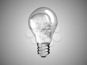 Royalty Free Clipart Image of a Skull Inside a Light Bulb 