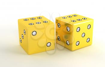 Royalty Free Clipart Image of Two Gold Die With Diamonds