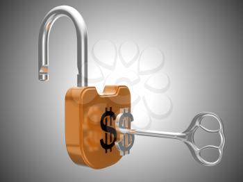 Royalty Free Clipart Image of a Key Unlocking a Padlock