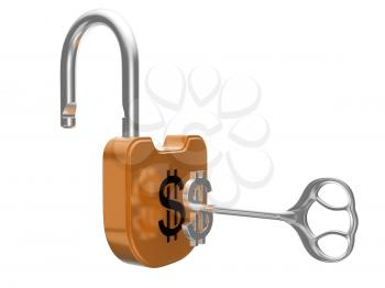 Royalty Free Clipart Image of a Key Unlocking a Padlock