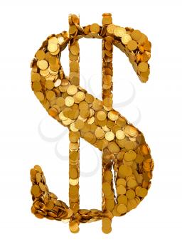 Royalty Free Clipart Image of a Dollar Sign Made of Coins