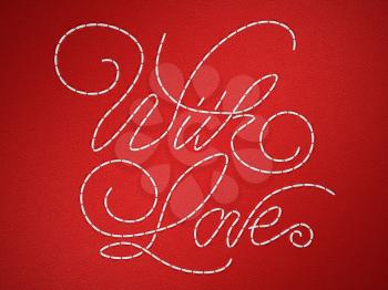 Royalty Free Clipart Image of With Love Stitched on Red Material